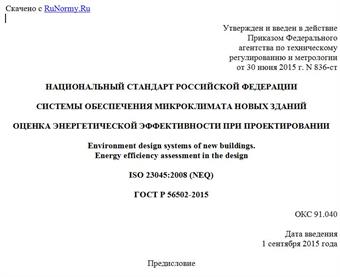 "ГОСТ Р 56502-2015. Национальный стандарт Российской Федерации. Системы обеспечения микроклимата новых зданий. Оценка энергетической эффективности при проектировании"